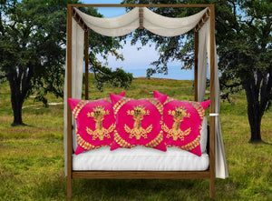 Satin & Suede Pillow Case-Cushion Cover-Gold WREATH-GOLD SKULL- Color PINK, HOT PINK