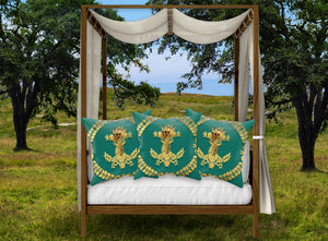 Caesar Skull Relief- French Gothic Satin & Suede Pillowcase in Jade | Le Leanian™