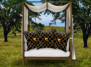 French Gothic-Gold Skull & Honey Bee Pattern- Pillowcase Set-BLACK