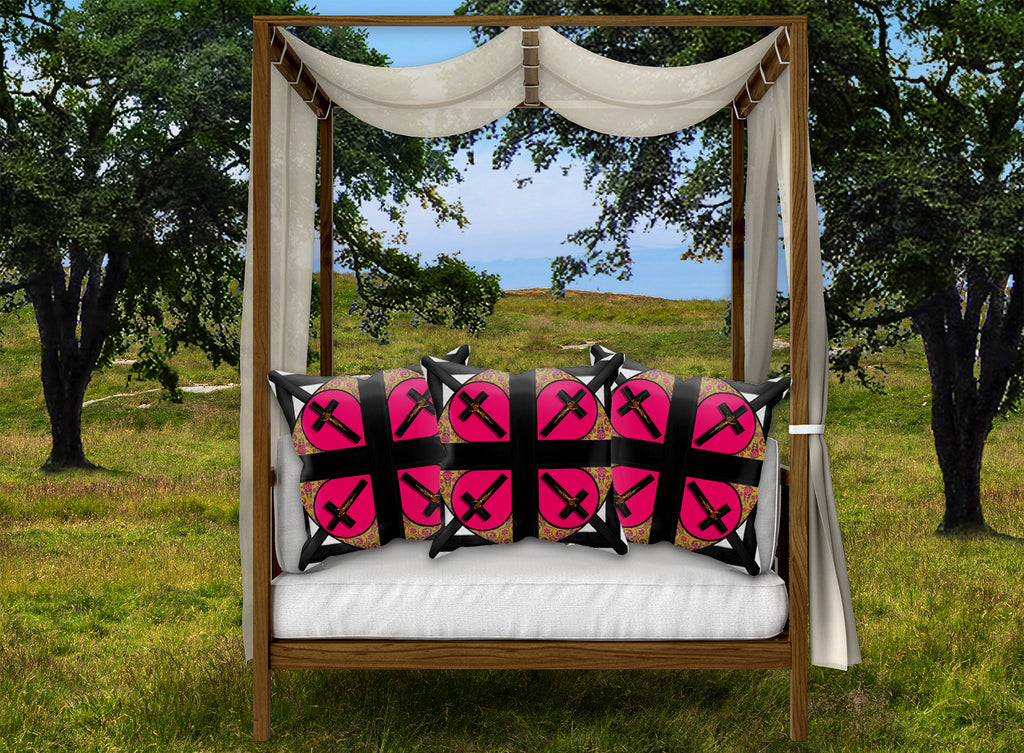 Crossroads Crucifix- Satin & Suede Pillowcase in Bold Fuchsia ﻿| Le Leanian™