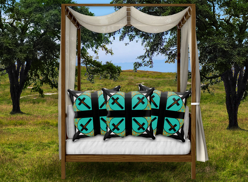Crossroads Crucifix- Satin & Suede Pillowcase in Bold Teal | Le Leanian™