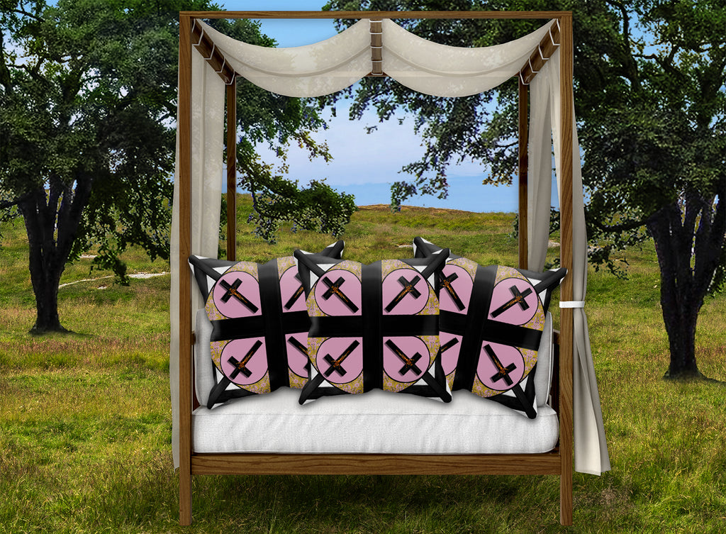 Crossroads Crucifix- French Gothic Satin & Suede Pillowcase in Nouveau Blush Taupe | Le Leanian™