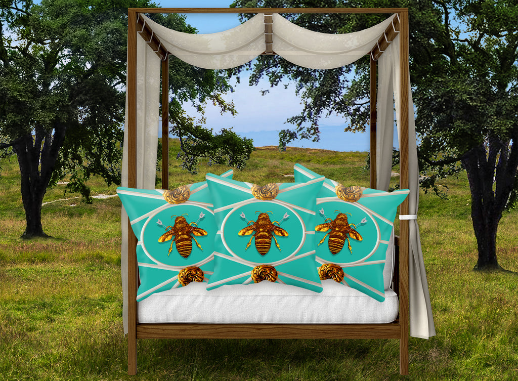 Versailles Royal Honey Bee Pillowcase in BRIGHT TEAL BLUE