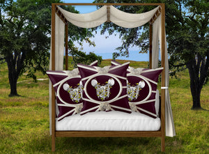 Versailles Divergence Skull Golden Whispers- French Gothic Satin & Suede Pillowcase  in Eggplant Wine | Le Leanian™