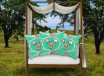 Versailles Divergence Skull Golden Whispers- French Gothic Satin & Suede Pillowcase in Bold Jade Teal | Le Leanian™