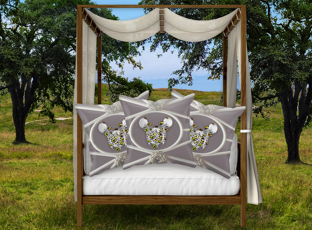 Versailles Divergence Skull Golden Whispers- French Gothic Satin & Suede Pillowcase in Lavender Steel | Le Leanian™