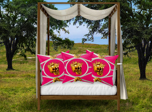 Versailles Golden Skull & Crown Pillowcase- in Fuchsia Pink