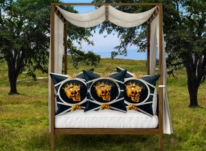 Versailles Golden Skull & Crown Pillowcase- in Blue