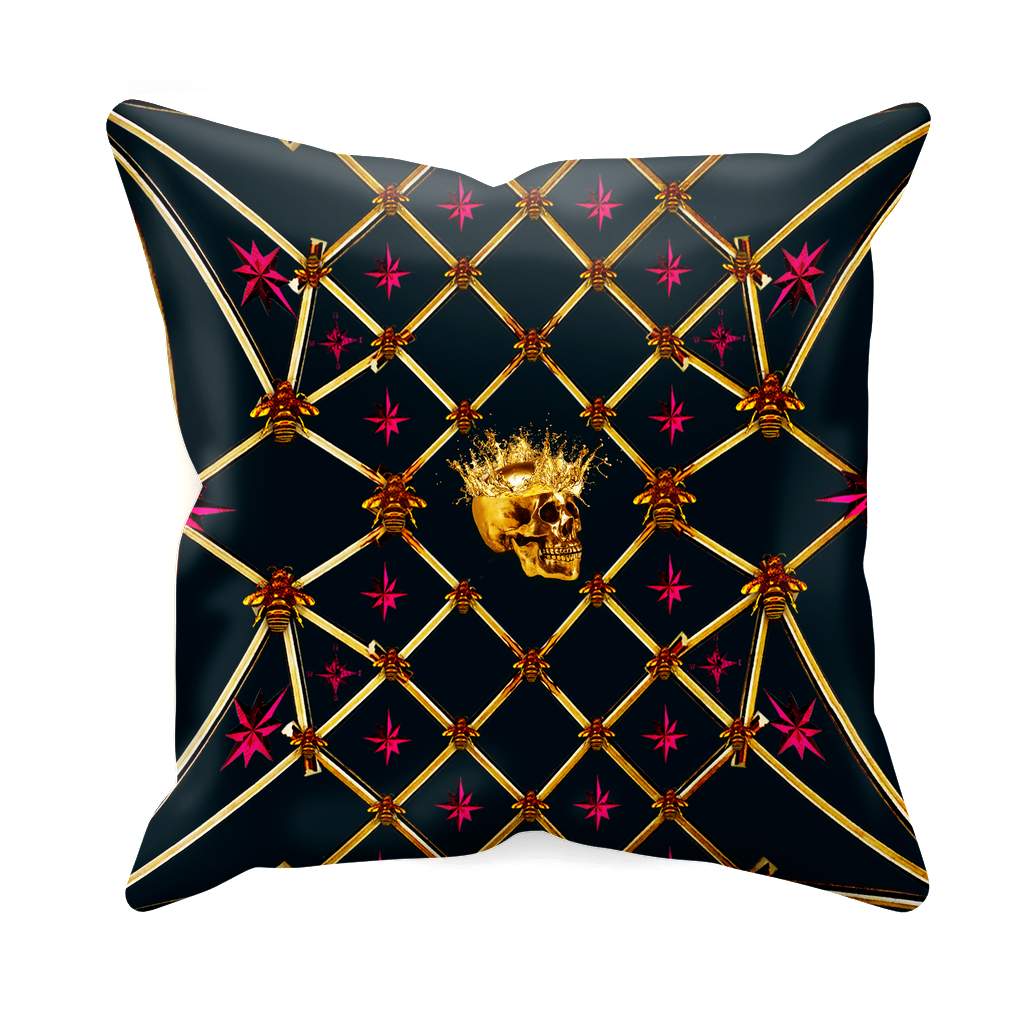 Golden Skull & Magenta Stars- Sets & Singles Pillowcase in Midnight Teal | Le Leanian™