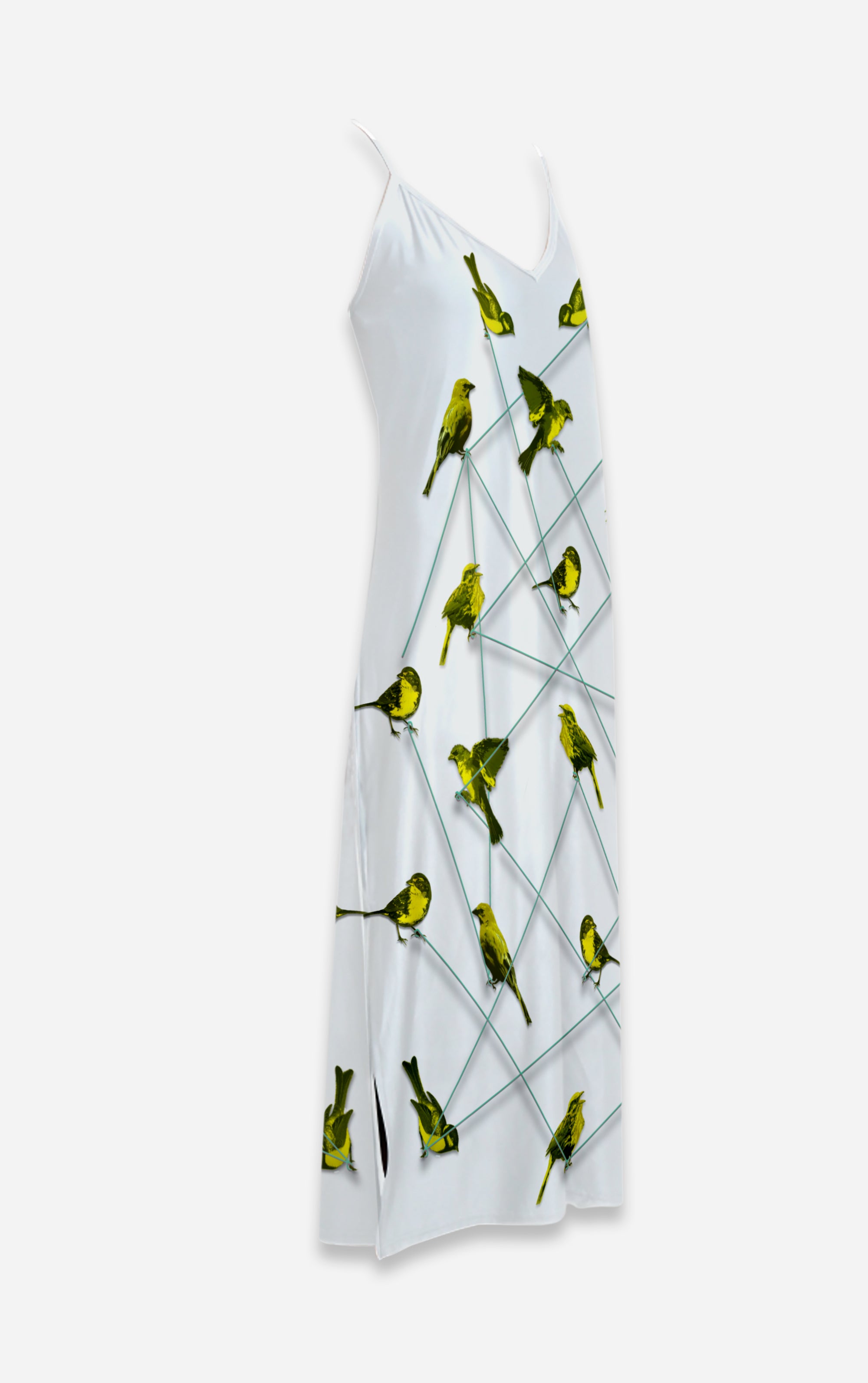 Make Me a Bird- 100% Silk Satin French Gothic V Neck Slip Dress on Lightest Gray | Le Leanian™