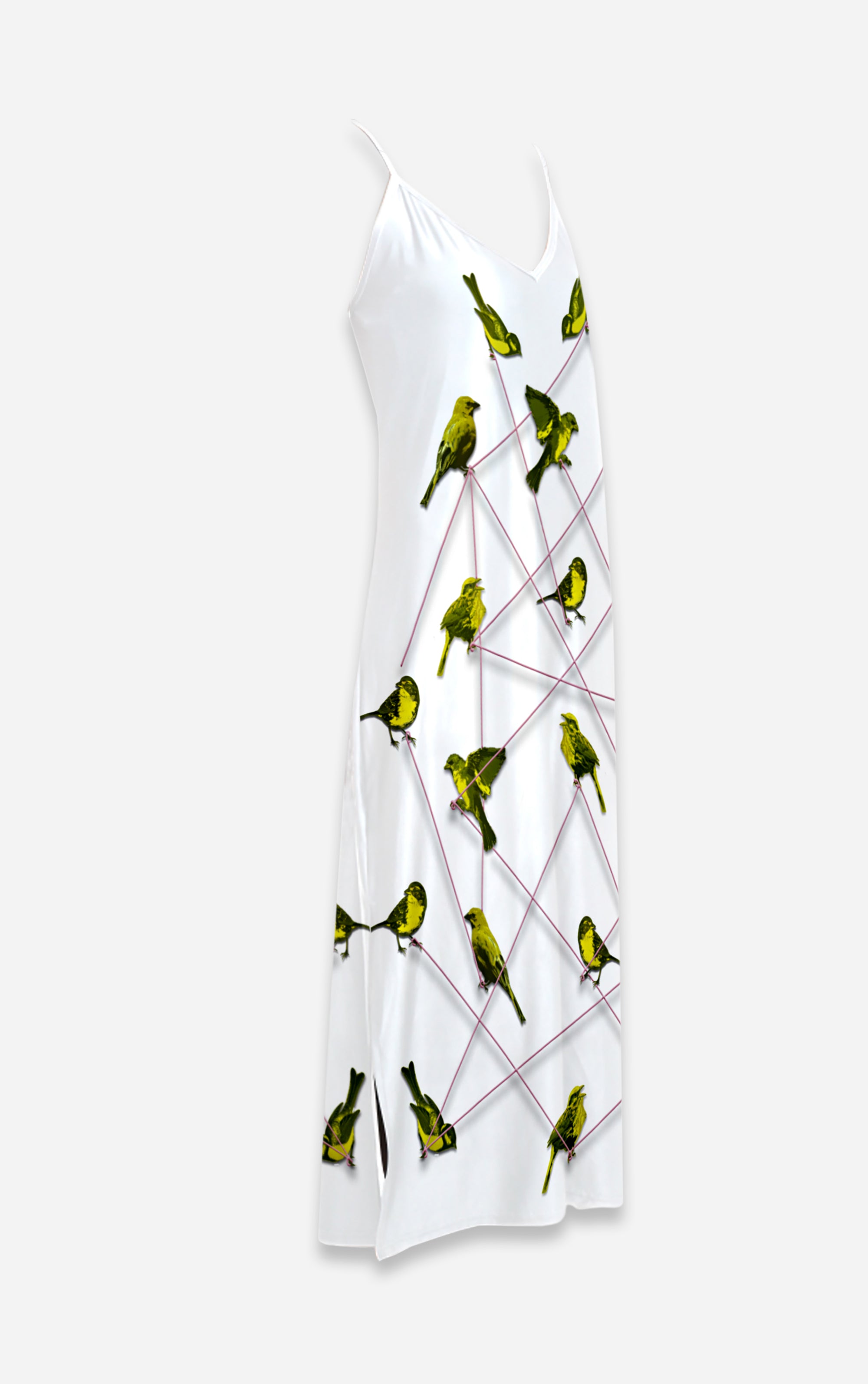 Make Me A Bird- 100% Silk Satin French Gothic V Neck Slip Dress in White | Le Leanian™