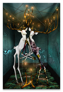 Jewish Folklore-The Guff & The Hall of Souls-Surreal Bucks with Golden Entanglements-Fine Art Print