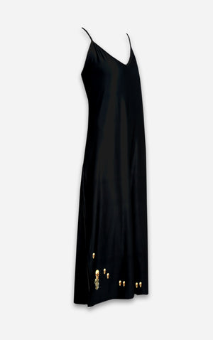 The Others- Baroque Skull- French Gothic V Neck Slip Dress in Back to Black | Le Leanian™