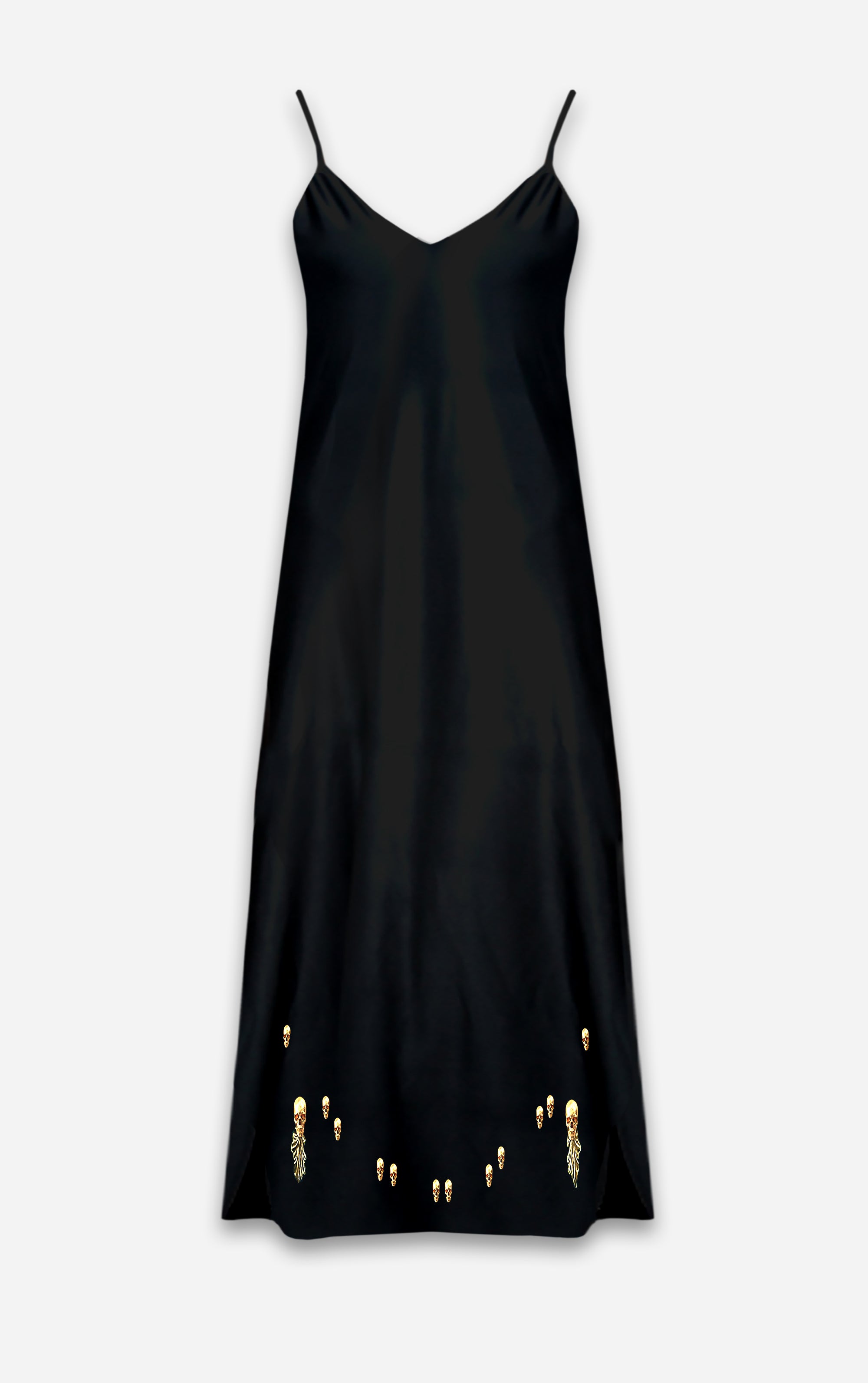 The Others- Baroque Skull- French Gothic V Neck Slip Dress in Back to Black | Le Leanian™