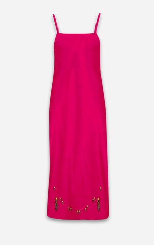 The Others- Baroque Skull- French Gothic V Neck Slip Dress in Bold Fuchsia | Le Leanian™