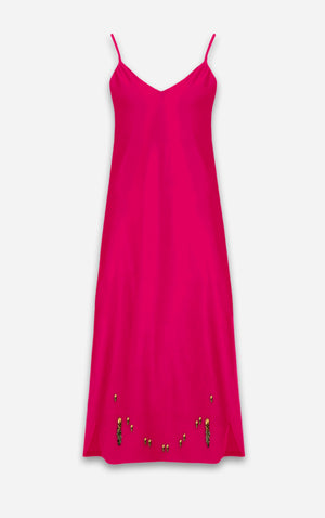 The Others- Baroque Skull- French Gothic V Neck Slip Dress in Bold Fuchsia | Le Leanian™