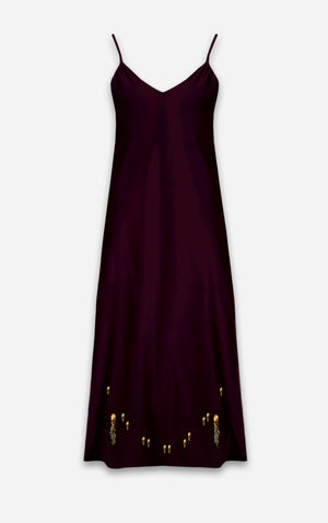 The Others- Baroque Skull- French Gothic V Neck Slip Dress in Eggplant Wine | Le Leanian™