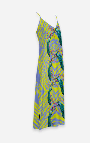 Coastal Peacock- 100% Silk Satin French Gothic V Neck Slip Dress in Hydrangea | Le Leanian™