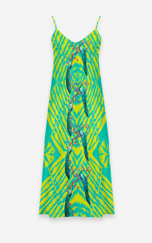 Peacock Twin Pattern-V neck Slip Dress in Jade Teal- Surreal Fashion- Le Leanian-The Photographist™