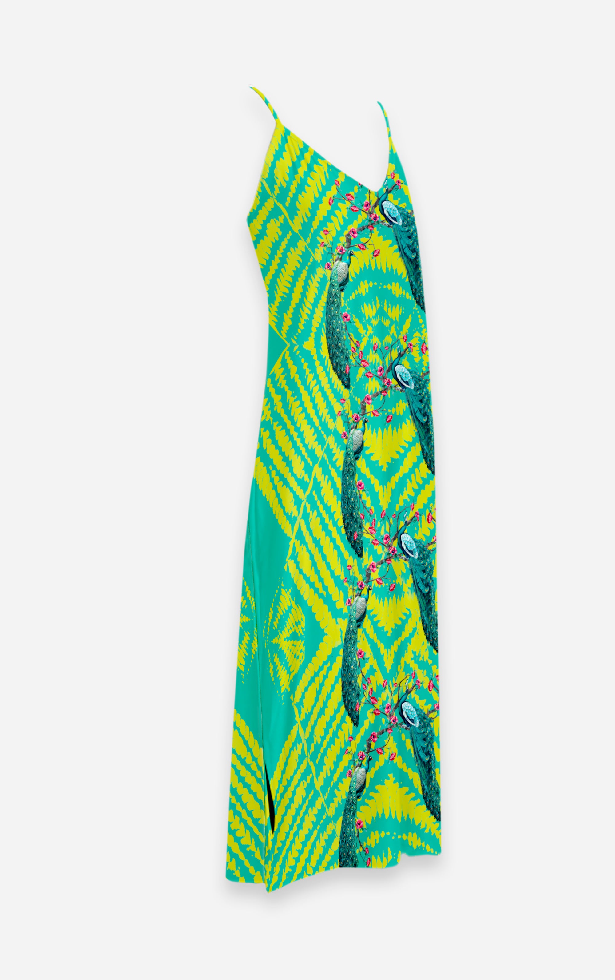 Coastal Peacock- 100% Silk Satin French Gothic V Neck Slip Dress in Loud Teal | Le Leanian™