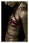 Woman with Crimson Beads Wrapped Around Her Naked Torso-Metal Print-Aluminum Print