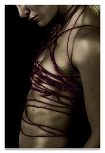 Woman with Crimson Beads Wrapped Around Her Naked Torso-Metal Print-Aluminum Print