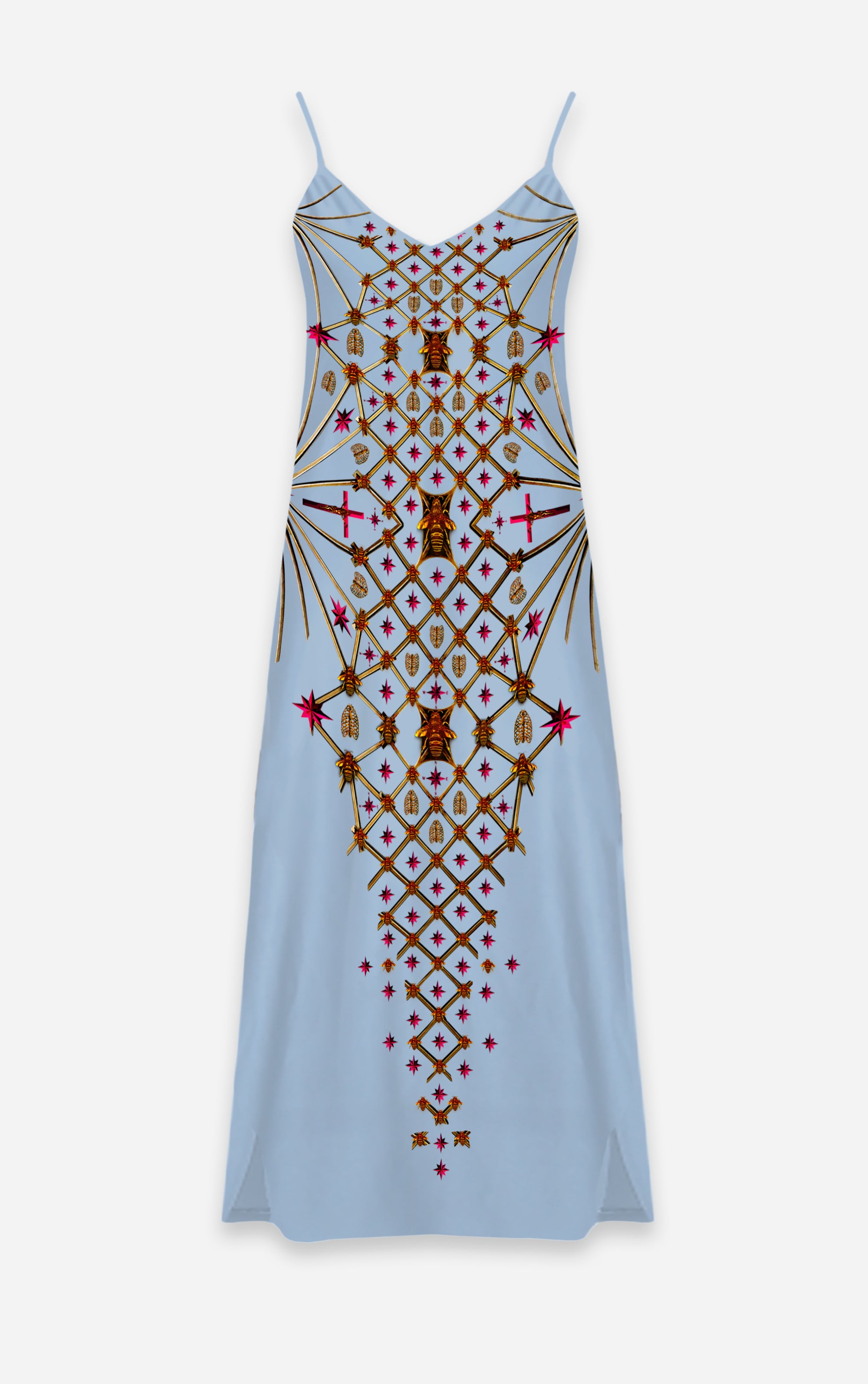 Vee Divergence- French Gothic V Neck Slip Dress in Antique Blue | Le Leanian™
