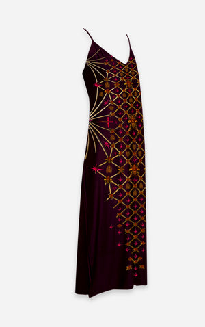 Vee Divergence- French Gothic V Neck Slip Dress in Eggplant Wine | Le Leanian™