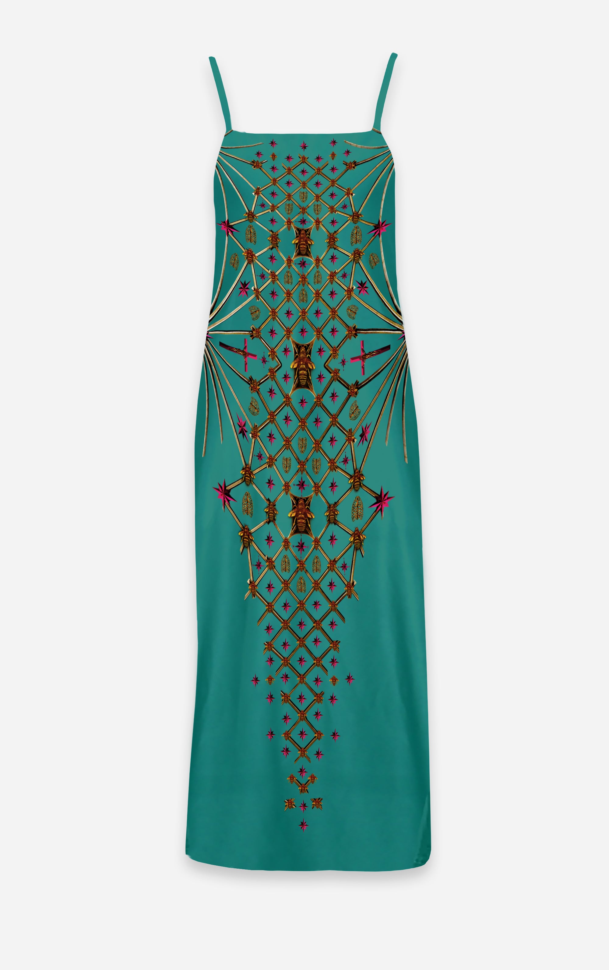 Vee Divergence- French Gothic V Neck Slip Dress in Jade Teal | Le Leanian™
