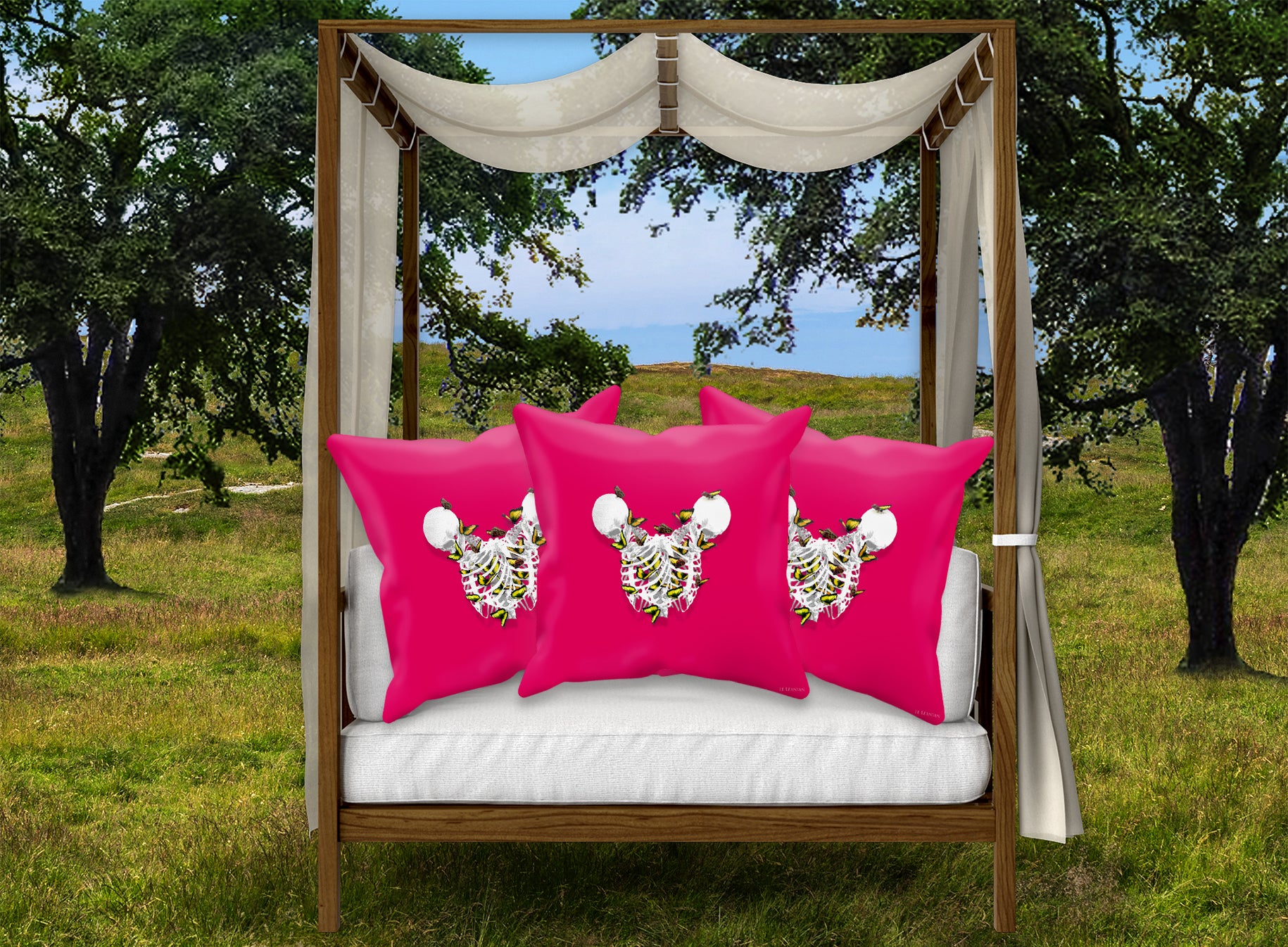 Versailles Divergence Golden Skull Duality- French Gothic Satin & Suede Pillowcase in Bold Fuchsia | Le Leanian™