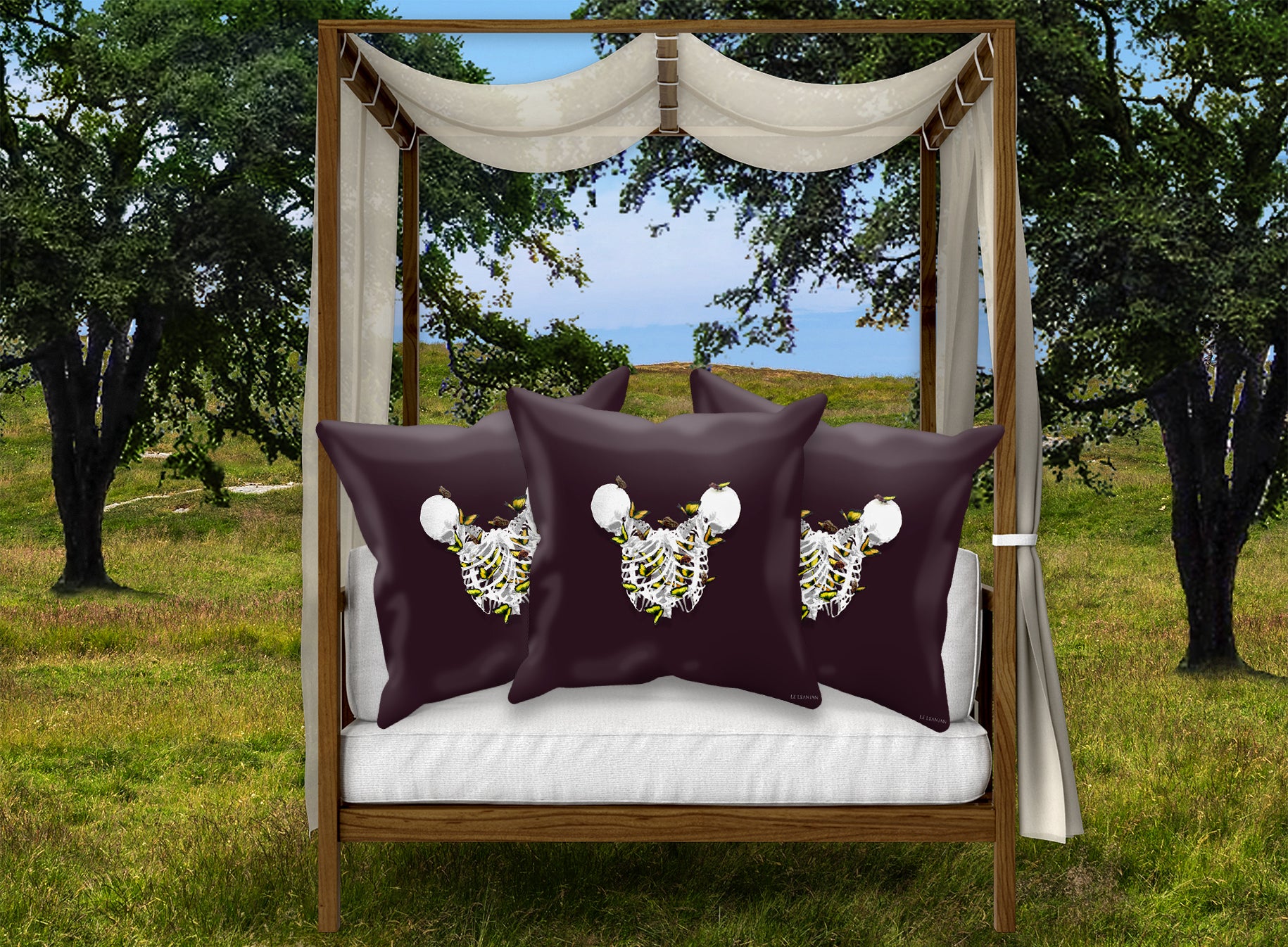 Versailles Divergence Golden Skull Duality- French Gothic Satin & Suede Pillowcase in Muted Eggplant Wine | Le Leanian™