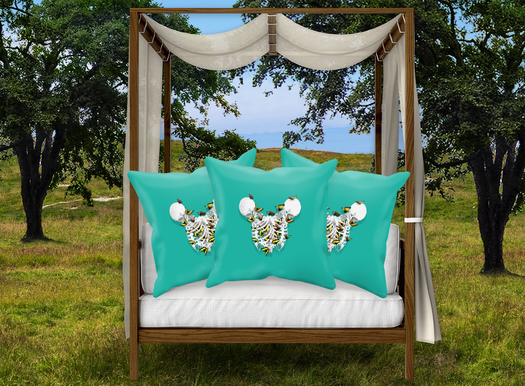 Versailles Divergence Golden Skull Duality- French Gothic Satin & Suede Pillowcase in Jade Teal | Le Leanian™