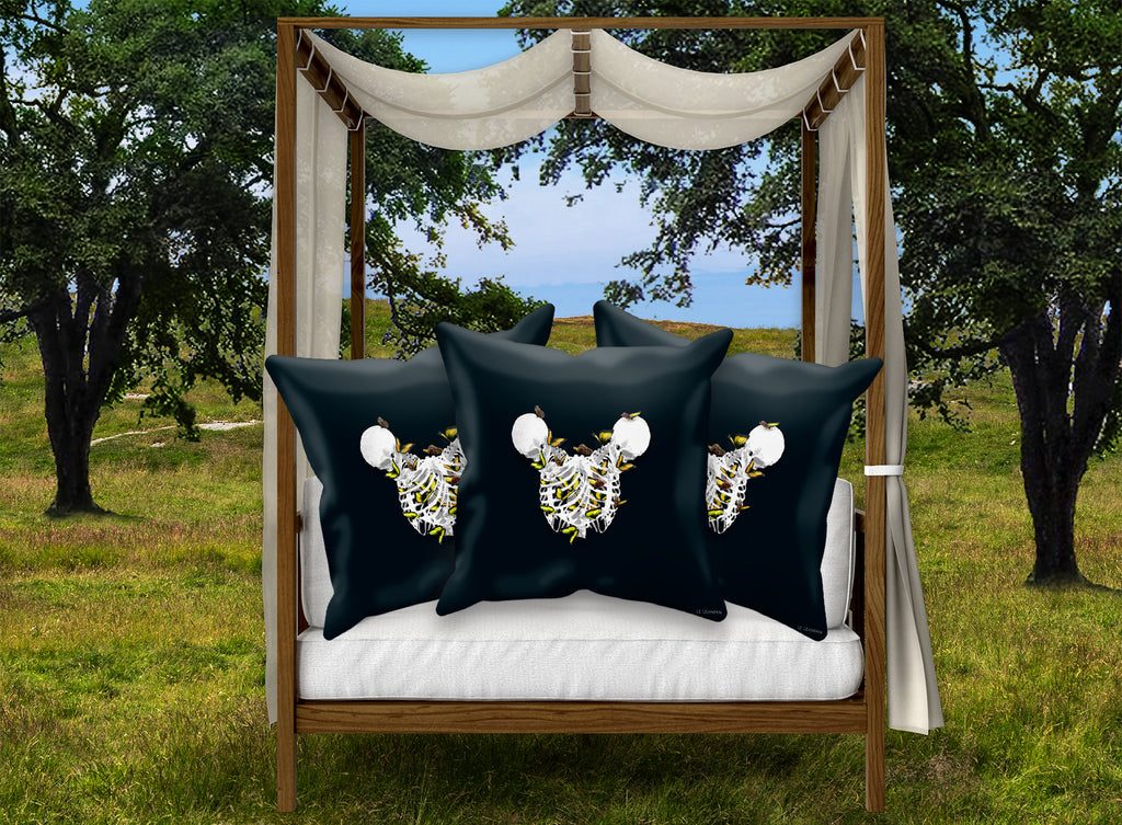 Versailles Divergence Golden Skull Duality- French Gothic Satin & Suede Pillowcase in Midnight Teal | Le Leanian™