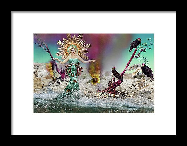Book of Revelation Inspired Madonna on a beach with dead fish and Vultures.
