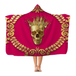 Polar Feece HOODED BLANKET-GOLD SKULL CROWN-GOLD WREATH-Color BOLD FUCHSIA, HOT PINK, BRIGHT PINK