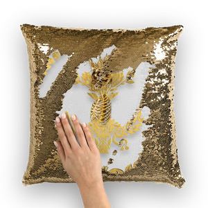 Gold Sequin Pillow Case-Throw Pillow-Gold WREATH, GOLD SKULL-Color Light GRAY