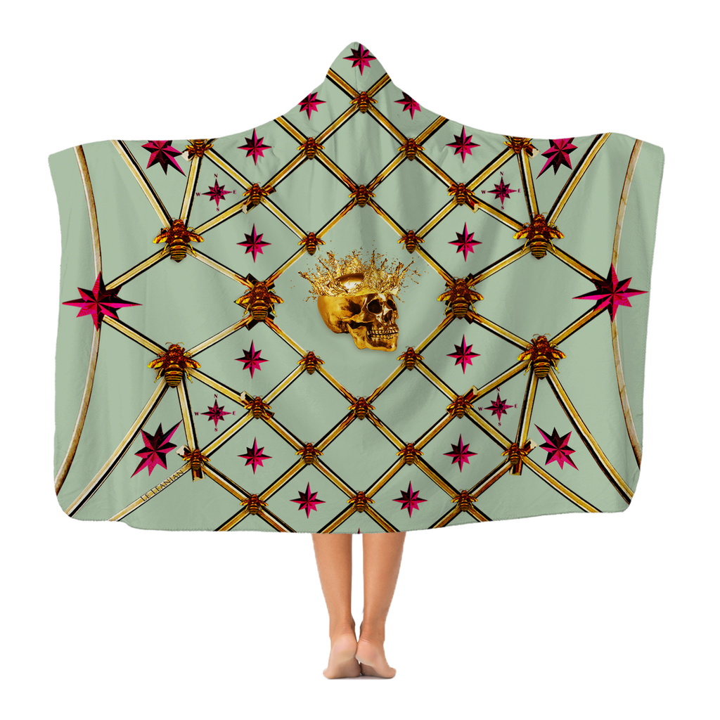 Skull Gilded Honeycomb & Magenta Star- Adult & Youth Hooded Fleece Blanket in Pastel | Le Leanian™
