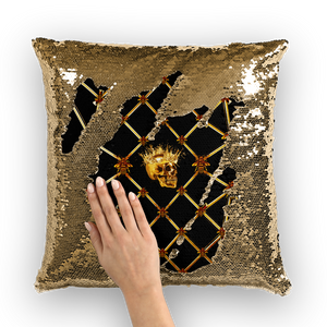 Gold Skull and Magenta Star-Honey Bee Pattern- Sequin Pillow Case, Cushion Cover-Goth Chic-French Goth-Throw Pillow in Color Black