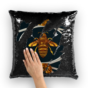 Versailles Bee Divergent- French Gothic Sequin Pillowcase or Throw Pillow in Midnight Teal | Le Leanian™