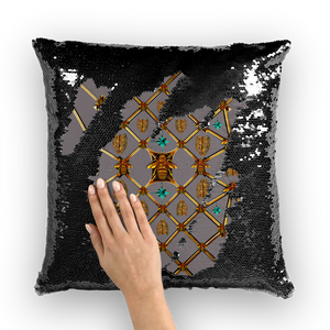 Bee Divergence Gilded Ribs & Teal Stars- French Gothic Sequin Pillowcase or Throw Pillow in Lavender Steel | Le Leanian™