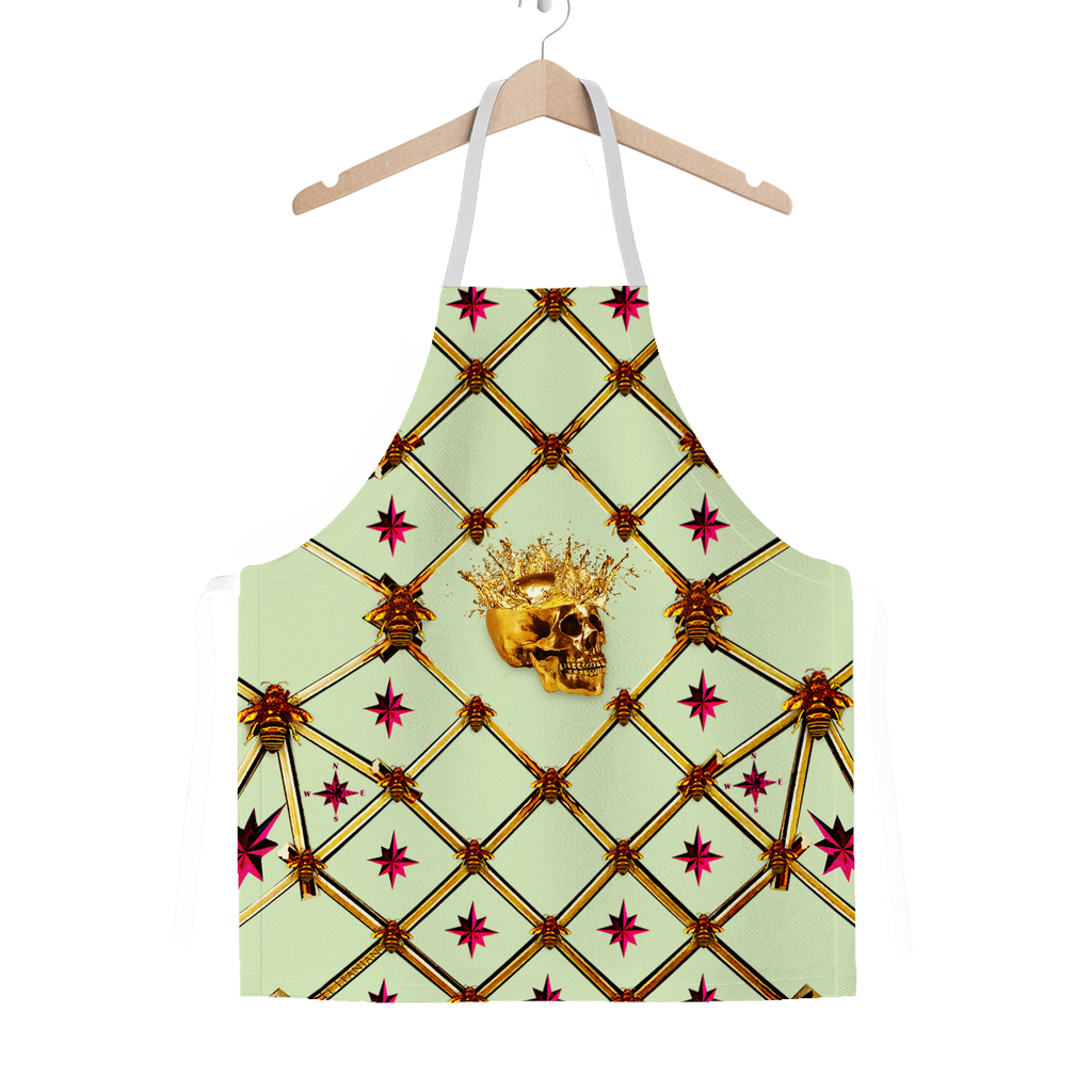 Skull Honeycomb & Magenta Stars- Classic French Gothic Apron in Pale Green | Le Leanian™