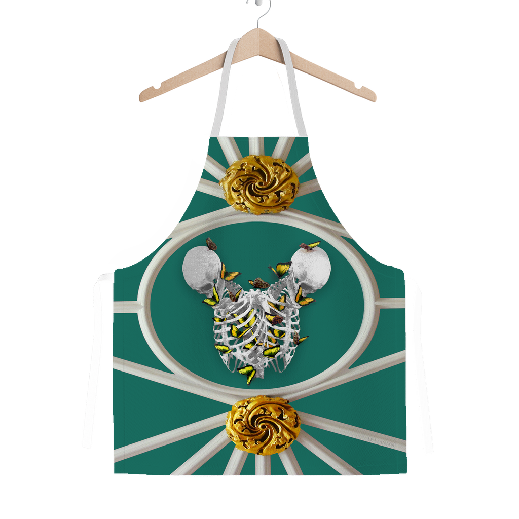 Versailles Gilded Skull Divergence Golden Whispers- Classic French Gothic Apron in Jade | Le Leanian™