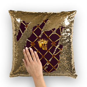 French Gothic Honey Bee & Rib Star Pattern-Sequin Pillowcase & Throw Pillow-Eggplant Wine Red Purple