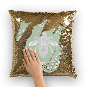Queen Bee Gold Sequin Pillowcase-French Country Chic- Goth Chic- Pillow Case or Throw Pillow in Color Pastel Blue