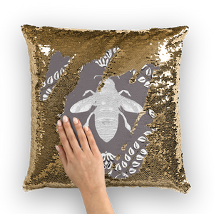 Queen Bee Gold Sequin Pillowcase-French Country Chic- Goth Chic- Pillow Case or Throw Pillow in Color Lavender Steel, Neutral Lavender, Purple
