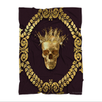 Caesar Gilded Skull- Classic French Gothic Fleece Blanket in Muted Eggplant Wine | Le Leanian™
