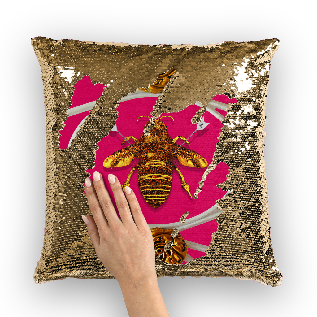 Versailles Queen Bee -French Gothic Sequin Pillow Case Throw Pillow- Fuchsia Pink