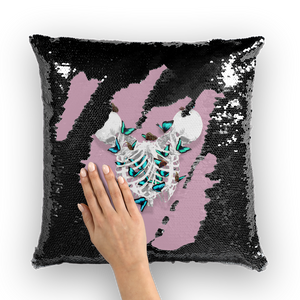 Versailles Divergence Teal Duality- French Gothic Sequin Pillowcase or Throw Pillow in Nouveau Blush Taupe | Le Leanian™