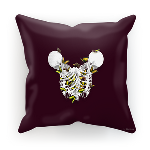 Versailles Divergence Golden Skull Duality- French Gothic Satin & Suede Pillowcase in Eggplant Wine | Le Leanian™