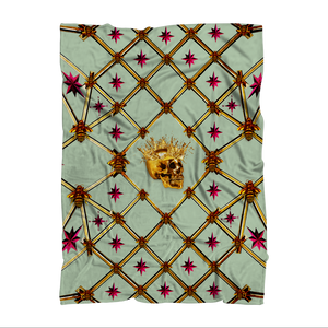 Skull Gilded Honeycomb & Magenta Stars- Classic French Gothic Fleece Blanket in Pastel ﻿| Le Leanian™